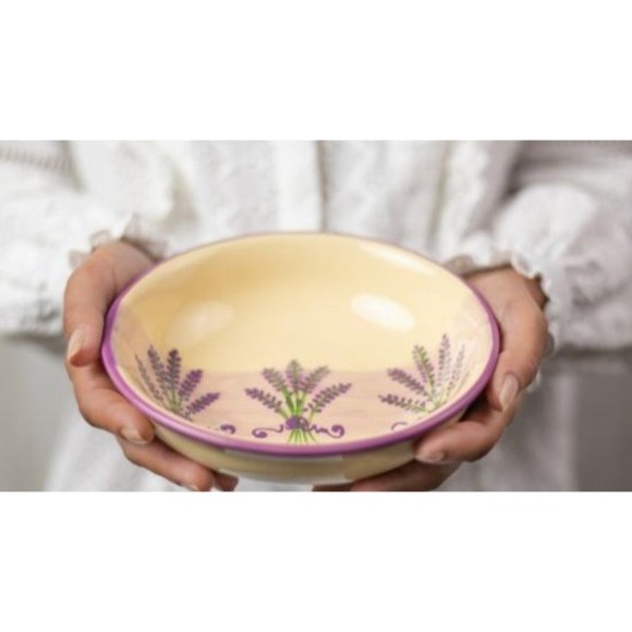 Lavender Pattern Purple & Cream Handmade Hand Painted Ceramic Salad Pasta Fruit - Picture 2 of 9